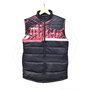 Men's Puffer <b>Vest</b> Stand Collar Zipper Closure Windproof Winter Sporty Printed <b>Black</b> Red Pattern Thick Polyester Wadding Premium - Product Image 1