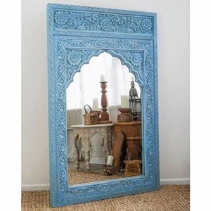 Rustic Sheesham Wood Rectangle Wall <b>Mirror</b> Carvings Decor - Product Image 1