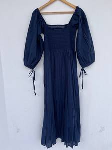 Robe longue boutonnée en pur coton pour femme et fille, col en V, imprimé floqué, longueur genou, écologique, tendance, décontractée, pour soirée d'été - Product Image 5