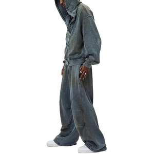 Chándal con Capucha para Hombre, Teñido, de Manga Larga, Corte Holgado, Color Sólido, Estilo Urbano, con Bolsillos Laterales, para Otoño, Unisex, Nuevo - Product Image 1