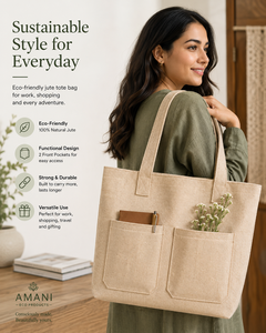 Jute Tote <b>Bag</b>-Solid Color Minimalist Style Open Top Daily Use for Women - Product Image 3
