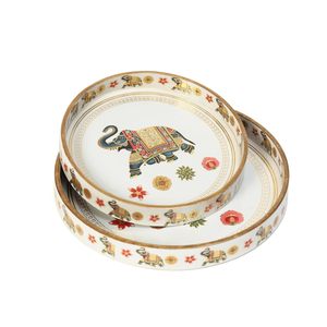 Highly Remarkable Sticker Mango Wooden Stylish Round Snacks <b>Tray</b> Dinner Serving Platter Available At Best and Lowest Price - Product Image 3