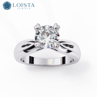 Anillo de Compromiso para Mujer con Diamante Redondo de Laboratorio de 18k, Corte Excelente, Claridad VS1, Color E, Diamante Sintético, Oro AU750