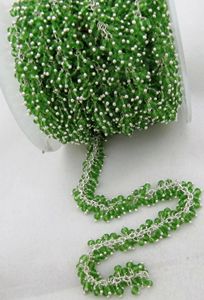 Peridot Rondelle Faceted 2.5mm Stainless Steel Beads <b>Wire</b> Wrapped Chain Grape Dangling Cluster Handmade Chain - Product Image 2