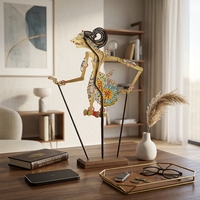 Marionnette de l'ombre Wayang Kulit Nakula en cuir indonésien artisanal, décoration de table traditionnelle javanaise, objet d'art ethnique