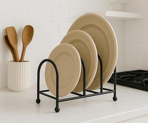 Étagère à assiettes minimaliste en métal à trois niveaux, support de rangement de cuisine circulaire sur pied - Product Image 5