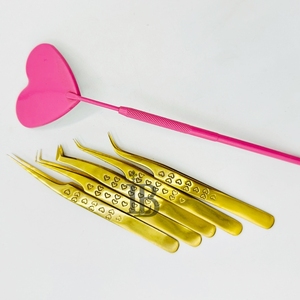 High Demand Golden Color <b>Long</b> Isolation Curved Tip with 90 Degree Boot Volume Eyelash Extension Tweezers Anti <b>Slip</b> Heart Handle - Product Image 5