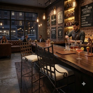 Sillas de Bar Comerciales Clásicas de Hierro Forjado con Cojines Color Crema, Reposabrazos Fijos, Muebles de Jardín Transicionales para Balcón - Product Image 4