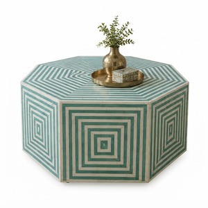<b>Black</b> & White Striped Bone Inlay <b>Coffee</b> <b>Table</b> <b>Modern</b> Geometric Round Center <b>Table</b> Luxury Resin Handicraft Living Room Furniture - Product Image 4