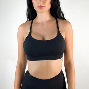 Soutien-gorge de sport sans couture pour femme, col rond, bretelles spaghetti, soutien moyen, yoga, fitness, gris uni - Product Image 5