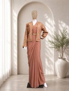 Designer Embroidery Sequence Lace Work Crepe Silk Ready To Wear <b>Saree</b> <b>With</b> Stitched Blouse And Stitched <b>Jacket</b> Set - Product Image 5