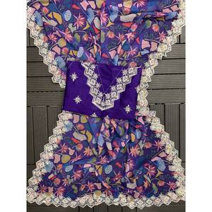 Sari de Diseño Hecho a Mano para Fiestas, con Estampado Floral, Bordado y Lentejuelas, Silueta Recta, Cintura Natural, Hecho de Organza - Product Image 6