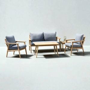 Sofá de Jardín Moderno de Madera de Teca para Exteriores, Sofá de Dos Plazas para Patio con Cojines Grises Impermeables para Patio Trasero, Balcón, Hotel - Product Image 6