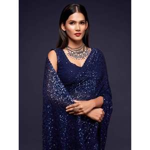 Pretty <b>Blush</b> Blue Sequined Georgette Party Wear Saree - Product Image 3