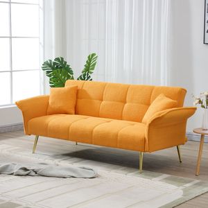 Divano letto futon convertibile in tessuto Teddy Fleece da 70 pollici con braccioli e schienale regolabili, divano moderno per soggiorno - Product Image 4
