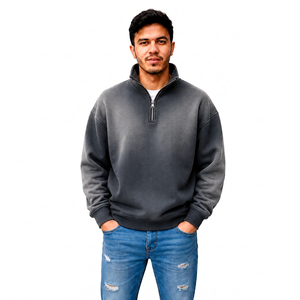 Fournisseur d'habillement OEM en gros pour hommes, style streetwear, avec finition vieillie et effet délavé personnalisé, fermeture éclair quart de tour, marque privée, usine - Product Image 3