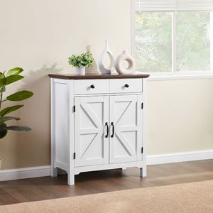Rustic White Honey Brown Farmhouse Buffet Cabinet Adjustable Drawer <b>Sideboard</b> with Barn Door Accent <b>Storage</b> <b>Sideboard</b> - Product Image 2