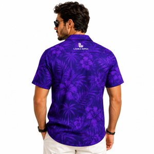 Custom Men's Hawaiian Camp Collar <b>Button</b> <b>Up</b> <b>Shirt</b> Premium Polyester Tropical Floral Sublimation Printed Beach Resort <b>Shirt</b> OEM - Product Image 4