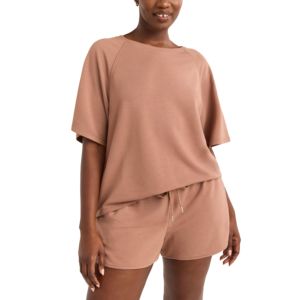 2026 Loose Fit Women's Casual Two-Piece T shirt With Matching Thin <b>Knitting</b> Short <b>Set</b> Custom Summer Solid Color Breathable <b>Sets</b> - Product Image 3