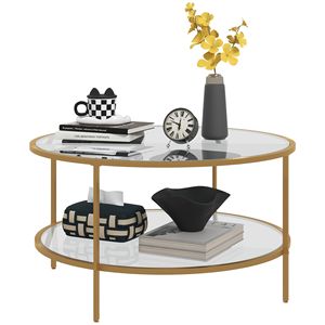 Modern 2-Tier <b>Round</b> <b>Side</b> <b>Table</b> with Tempered Glass Top and Steel Frame As Sofa End <b>Table</b> or Living Room Accent Furniture - Product Image 1