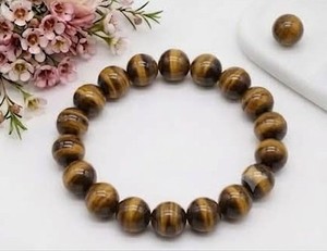 Pulsera de Cuentas Redondas de Ojo de Tigre, Brazalete de Piedras Preciosas Naturales de Ojo de Tigre, Joyería Elástica con Cuentas Marrón Dorado - Product Image 2