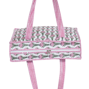 Bohemian Quilted Cotton Tote <b>Bag</b> Floral Printed Pattern Zipper Closure 18X16X5 Lightweight Eco-Friendly Handmade Autumn/Summer - Product Image 6