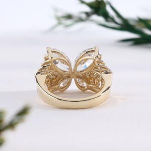 Yellow <b>Gold</b> Butterfly Marquise Pear CutLab Grown Diamond Engagement Statement <b>Ring</b> Luxury <b>Cocktail</b> <b>Ring</b> Fine Jewelry Gift Women - Product Image 4