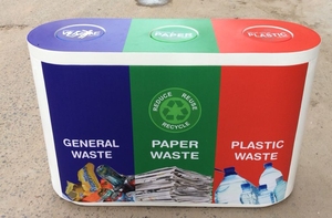 Three Compartment Recycling <b>Bin</b> Metal Indoor Waste Sorting <b>Storage</b> Bucket for Paper Plastic Cans Modern Design - Product Image 4