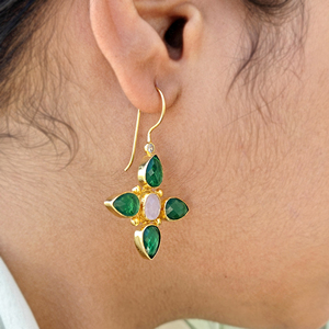 Modern female jewelry emerald quartz with pink chalcedony dangle <b>earring</b> tiny cz accent 18k gold plated designer women <b>earrings</b> - Product Image 6
