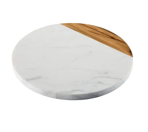 Planche à découper en marbre de haute qualité avec sangle en cuir, artisanat rond en pierre de marbre blanche - Product Image 2
