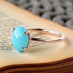 Natural <b>Turquoise</b> Oval Engagement <b>Ring</b> 925 Sterling Silver 14K Gold Plated December Birthstone Boho Promise Wedding <b>Ring</b> - Product Image 5