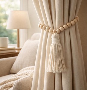 Macrame Curtain <b>Tiebacks</b> | Handmade Cotton Boho Window Holdbacks - Product Image 1