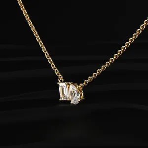 Collier pendentif de luxe en diamant de laboratoire taille poire émeraude de qualité supérieure, certifié IGI, plaqué or 14 carats, pour mariage et fiançailles - Product Image 2
