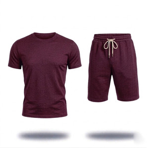 Ensemble Sportif Homme 100% Coton Été 2 Pièces T-shirts Manches Courtes et Shorts Style Urbain Motif Uni Respirant Vente en Gros - Product Image 1