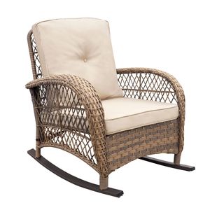 Fauteuil à bascule d'extérieur en rotin kaki avec coussins moelleux et structure en acier pour jardin - Product Image 1