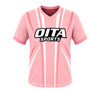 Maillot de rugby rose pâle et blanc à manches courtes, col en V, uniforme d'équipe, respirant, léger, personnalisable, pour l'entraînement sportif - Product Image 1
