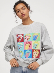 Sweat-shirt oversize pour femme à col rond avec imprimé langue coloré, 100 % coton tricoté respirant, style automne, logo frontal - Product Image 2
