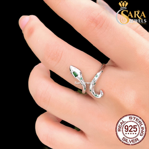 Anillo de Plata 925 con Baño de Plata, Diseño de Serpiente con Corte Esmeralda, Piedra Verde, Alta Demanda, Unisex, Glamuroso, Precio de Exportación - Product Image 2
