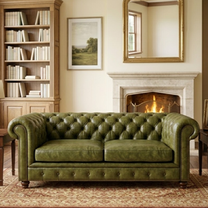 Modern Classic Chesterfield Loveseat <b>Sofa</b> Genuine Leather Upholstered Couch for Home Furniture Loveseat Real Leather <b>Sofa</b> - Product Image 1