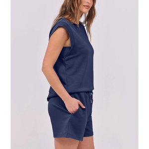 Two Piece Short Sets Loose Casual Solid Color Women's Sets 100% Cotton Round Neck Oversized T-Shirt and Short 2 Piece Set Women - Product Image 6