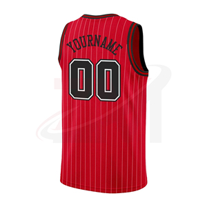 Camiseta de baloncesto personalizada con rayas rojas, camiseta sin mangas unisex sublimada, transpirable, 100% poliéster, nombre del equipo, número, impresión frontal - Product Image 3