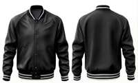 Veste varsity noire en PU pour homme, col rabattu, coupe classique, vêtements décontractés d'automne, fermeture à boutons, couleur unie