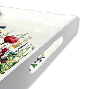 ถาดเสิร์ฟไม้ลายดอกไม้ MDF ทรงสี่เหลี่ยมผืนผ้าทำด้วยมือพร้อมเคลือบเงาลายดอกไม้ป่าของขวัญตกแต่งบ้าน - Product Image 3