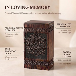 Hand-Carved Eco-Friendly Wooden Ashes <b>Box</b> with Floral Relief-<b>Keepsake</b> Urn for Loved Ones and Pets Creamation Urn - Product Image 2