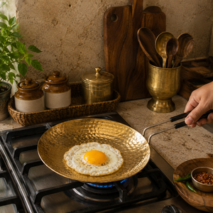 Premium Hammered Brass Fry <b>Pan</b> with Heat Resistant <b>Handle</b> | Traditional Indian Brass Tawa | Heavy Duty Frying <b>Pan</b> | Kitchen Cook - Product Image 5