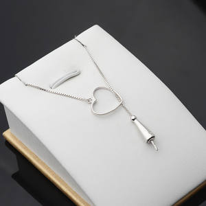 Nouveau collier pendentif en argent S925 en forme de cœur sans bouton pour femmes, parfait pour collier de perles DIY avec 1 chaîne de perles - Product Image 5