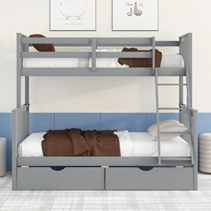 Lit superposé double avec échelles et deux tiroirs de rangement gris LT000165AAE Lit pour enfants - Product Image 2