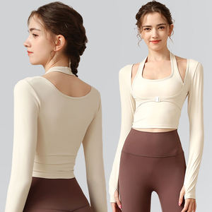 Women's Halter Neck Long Sleeve Crop Top Fitted Breathable Spandex <b>Polyester</b> Solid Color All Seasons Sportwear - Product Image 5