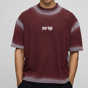 Camiseta de cuello redondo con diseño moderno para verano, estilo oversized, efecto deslavado, para hombre, con logo impreso personalizado, transpirable, tipo Ringer. - Product Image 4