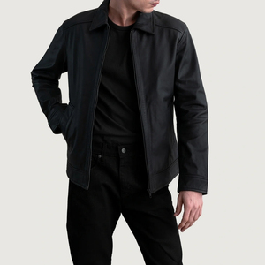 Veste en cuir PU noir pour homme, col rabattu, fermeture éclair, coupe classique, style minimaliste, pour l'automne - Product Image 5